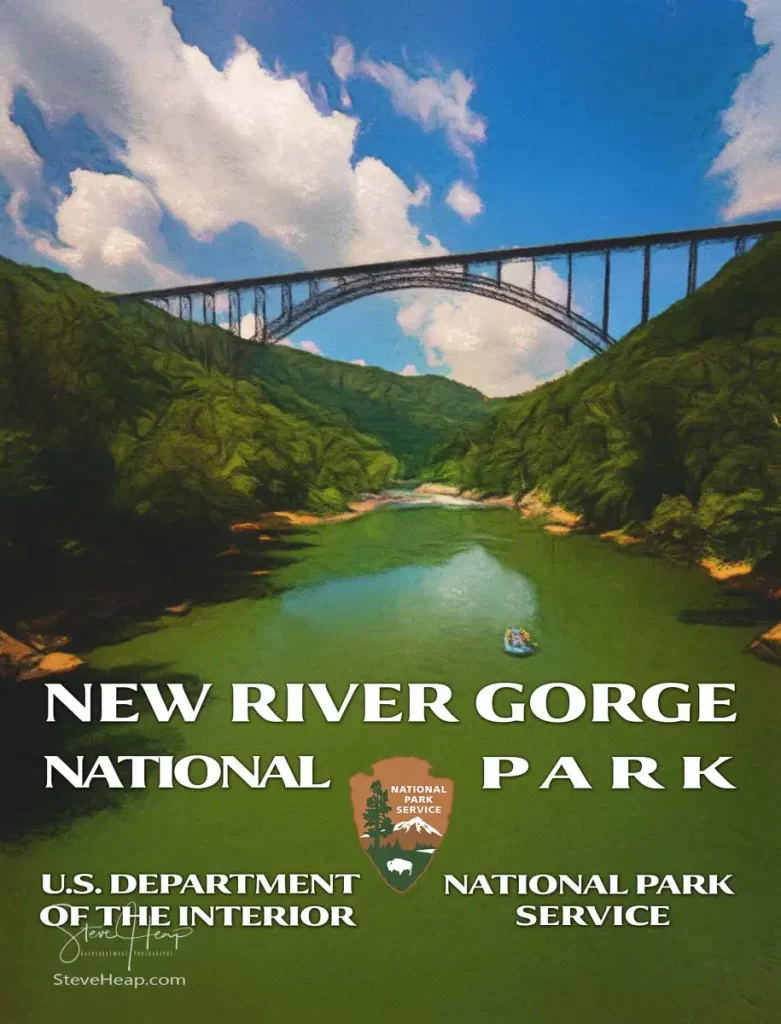 National Park Service poster for the New River Gorge National Park. Prints and posters in my Etsy store