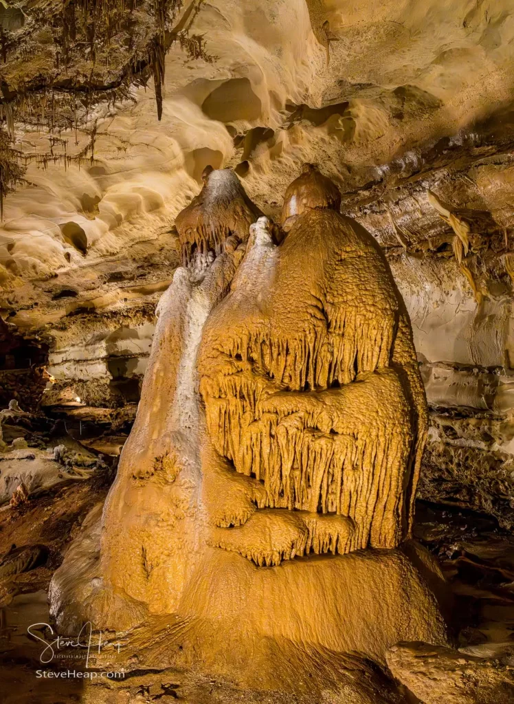 Rock formations with stalactites and stalagmites in Inner Space Cavern near Georgetown, TX