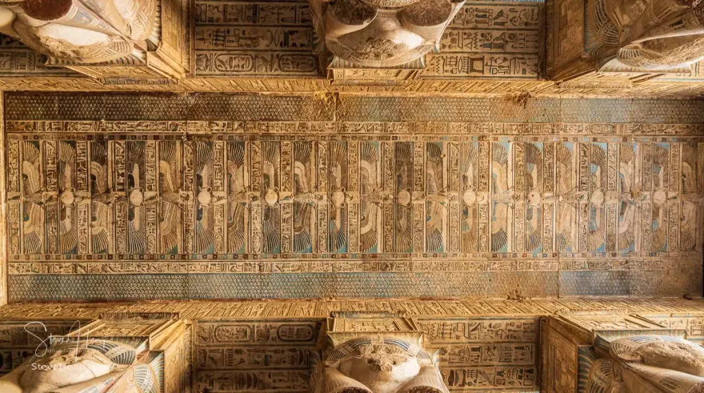 Ceiling of the Temple of Hathor at Dendara after recent restoration and cleaning work