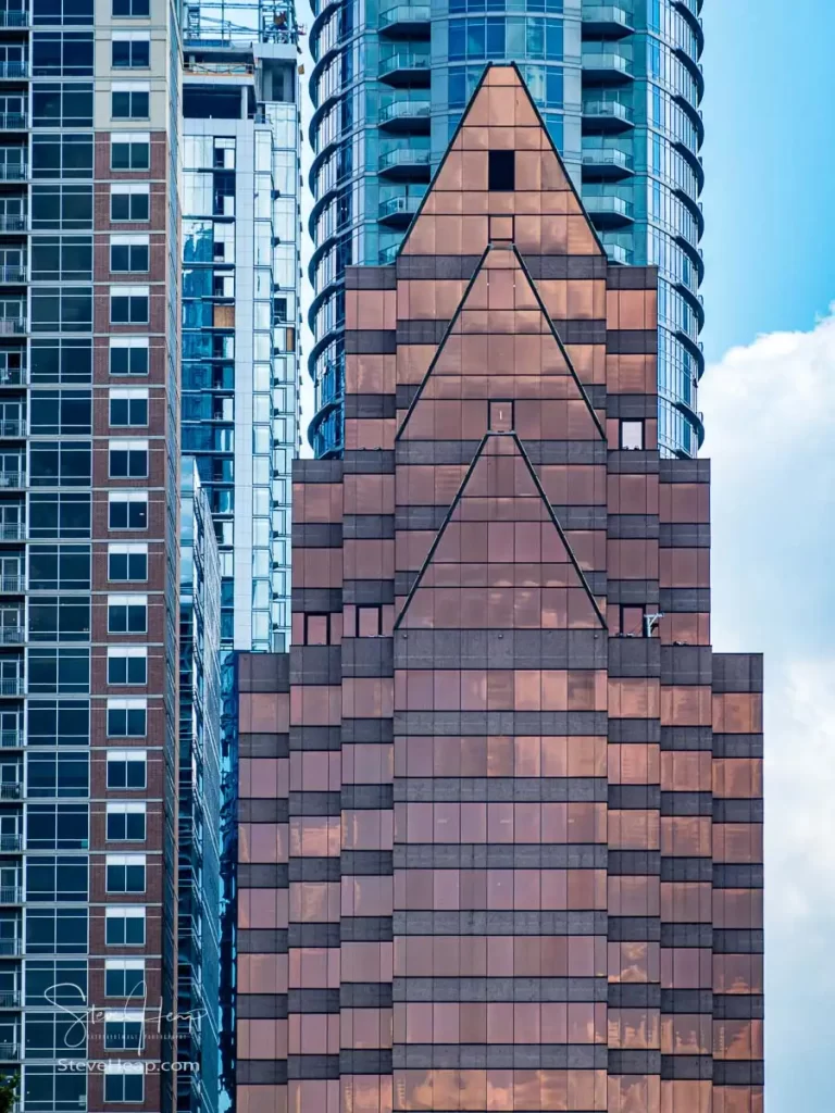 100 Congress aligned with the Austonian building in downtown Austin Texas. Prints available in my online store