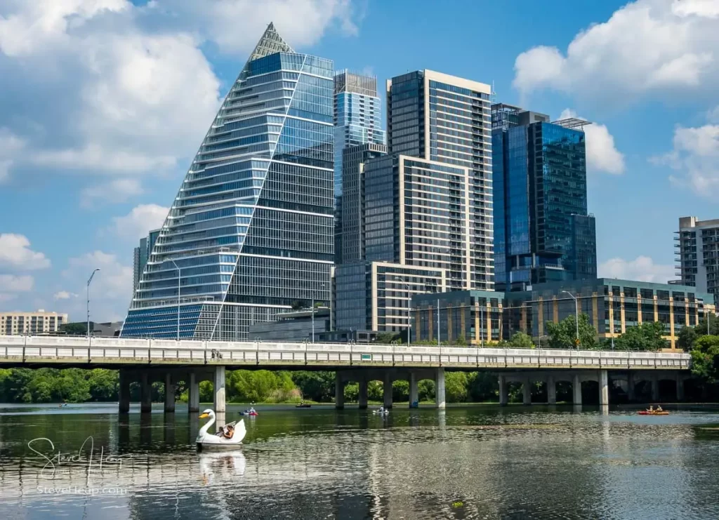 Messing about on the river! Downtown Austin with swan. Prints available in my online store.