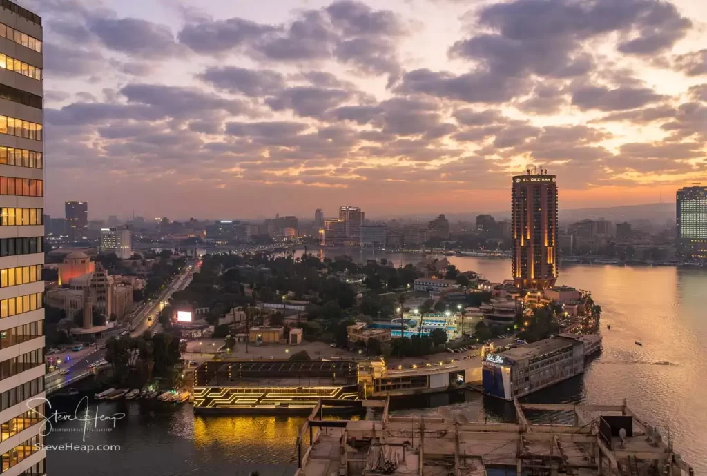 Sunset from our hotel room in the Sheraton over the Nile to downtown Cairo