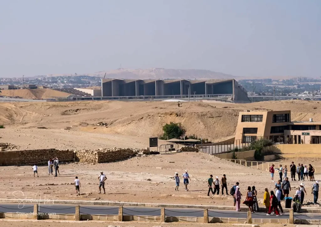 People coming in through the entrance center to the three main pyramids in Giza