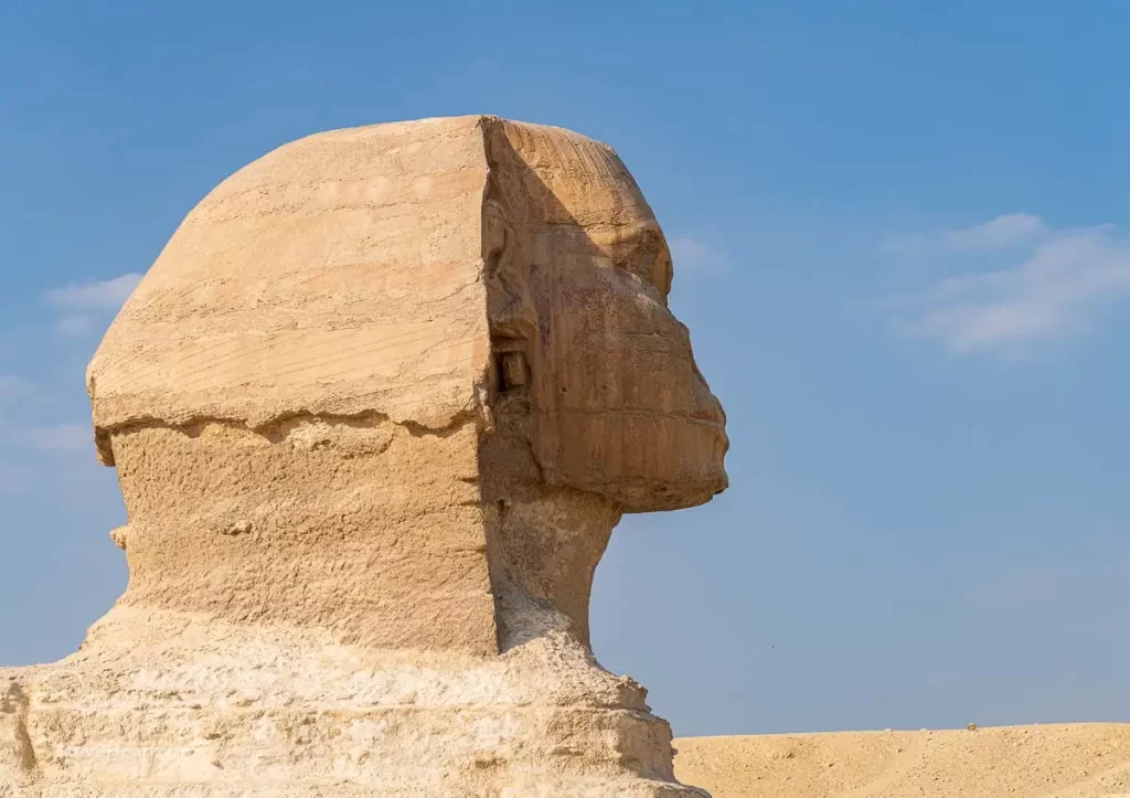 The Sphinx looks out across the sand