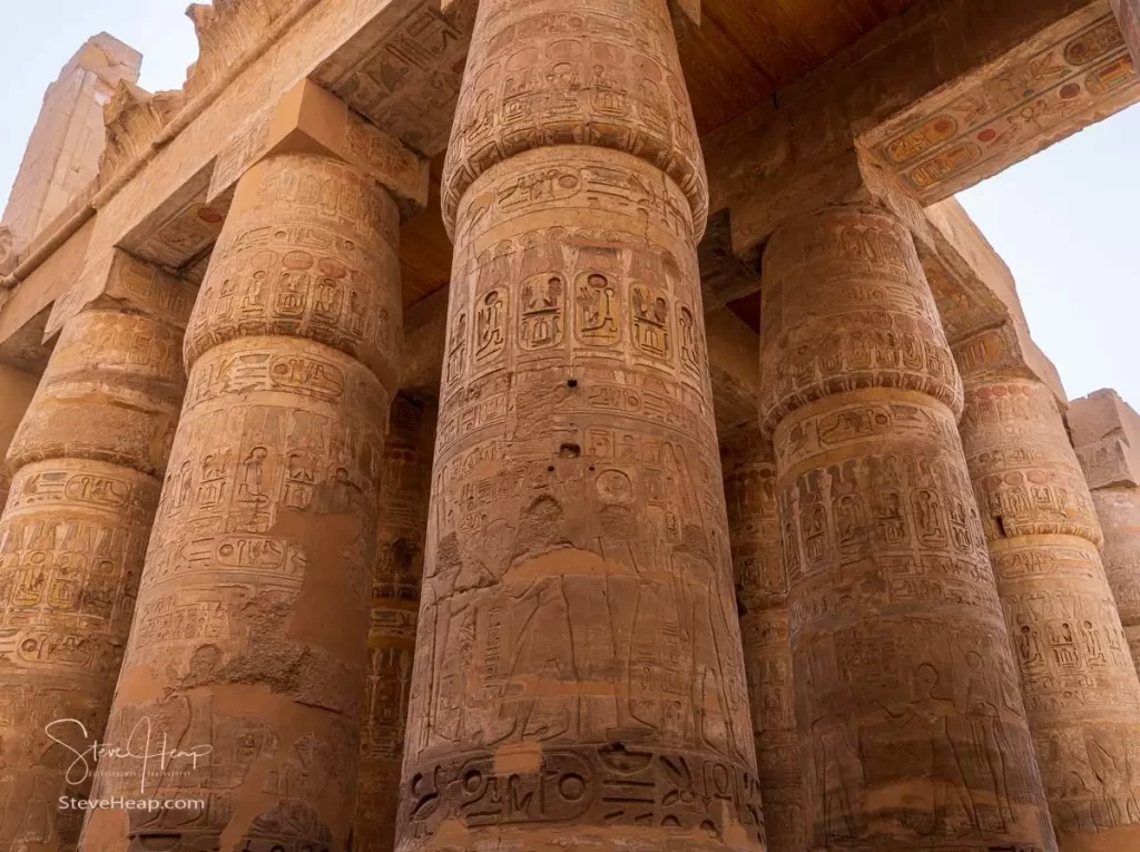 Designs and carvings on some of the 134 columns in the Great Hypostyle Hall