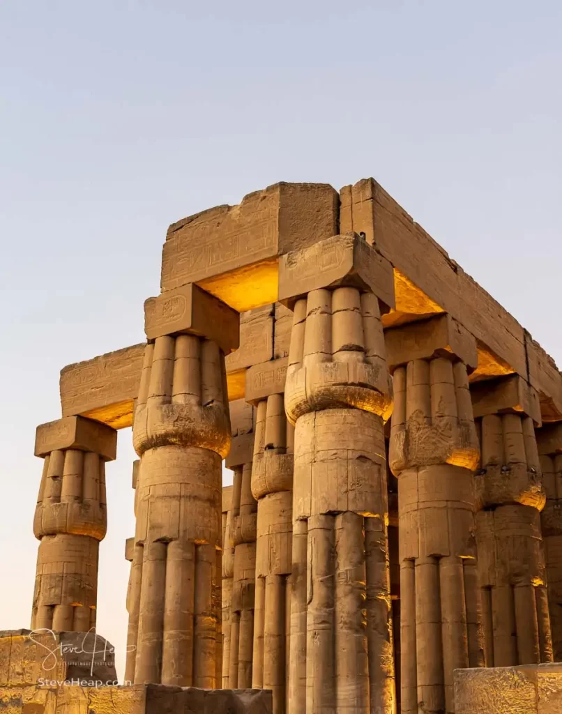 Columns holding up the massive stones forming the roof of the temple