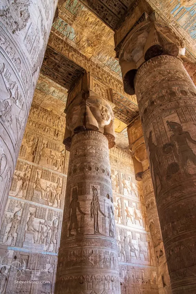 Columns and decorated walls leading to the magnificent ceilings