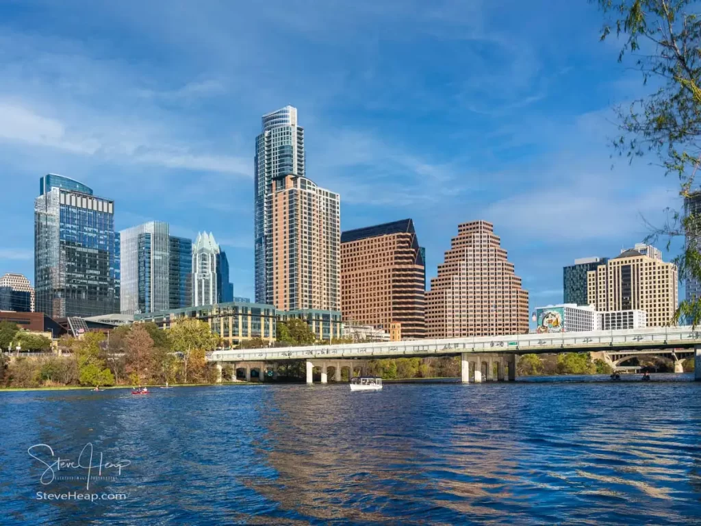 View of the Austin cityscape from down by the lake. Prints available in my online store