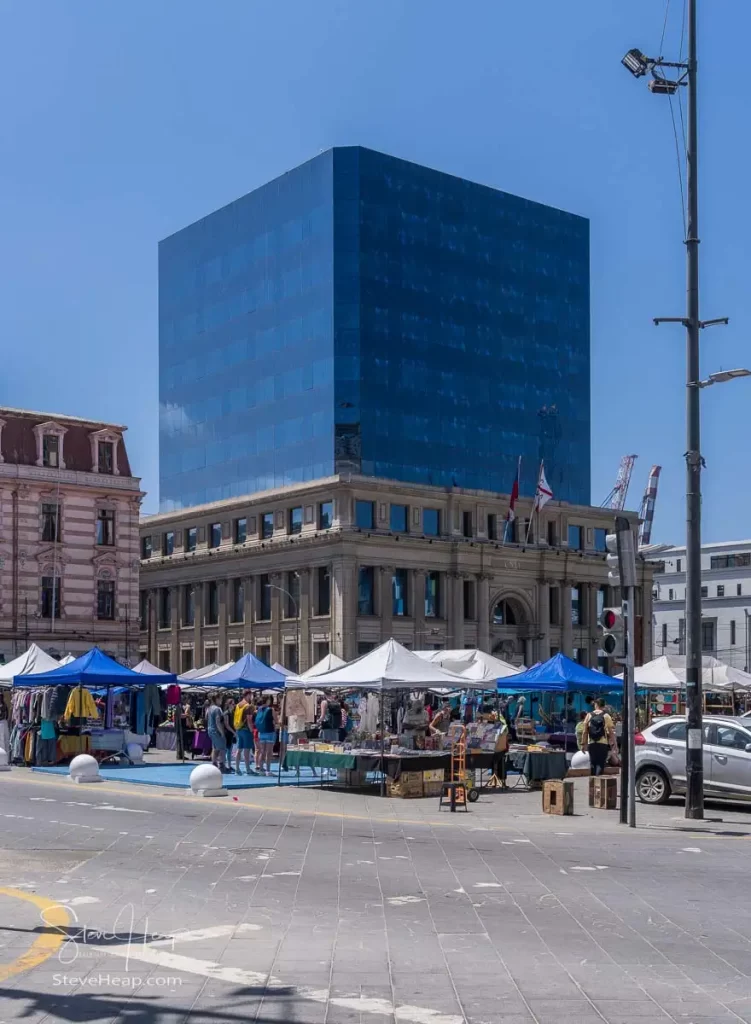 South American Steamship Co modern office inside old facade in Valparaiso, Chile