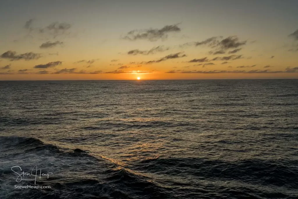 Sunset over the Pacific Ocean at the start of our South American journey