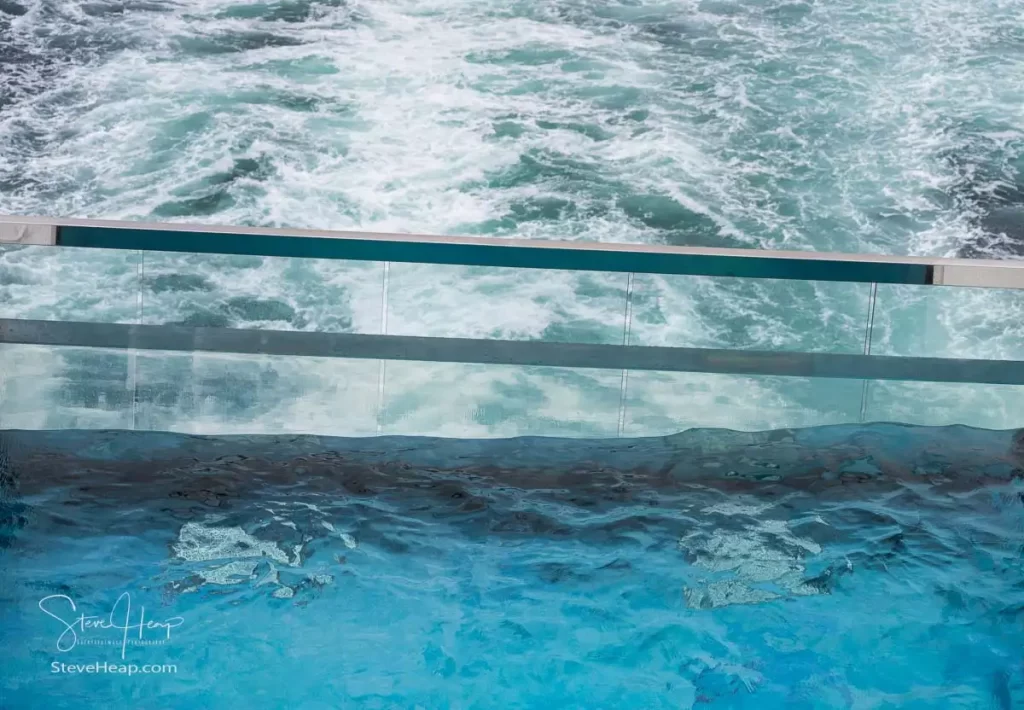 Water level in the stern swimming pool showing some of the movement of the Viking Jupiter as we sailed through the storm