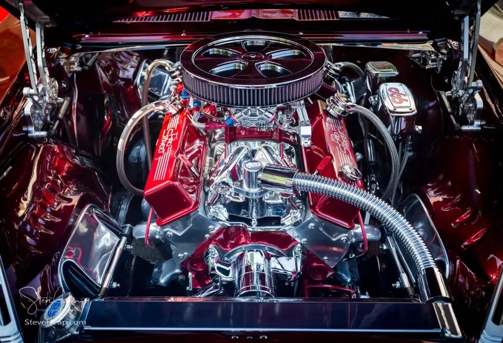 Beautifully restored engine compartment from an antique car. Available as a wall mural here