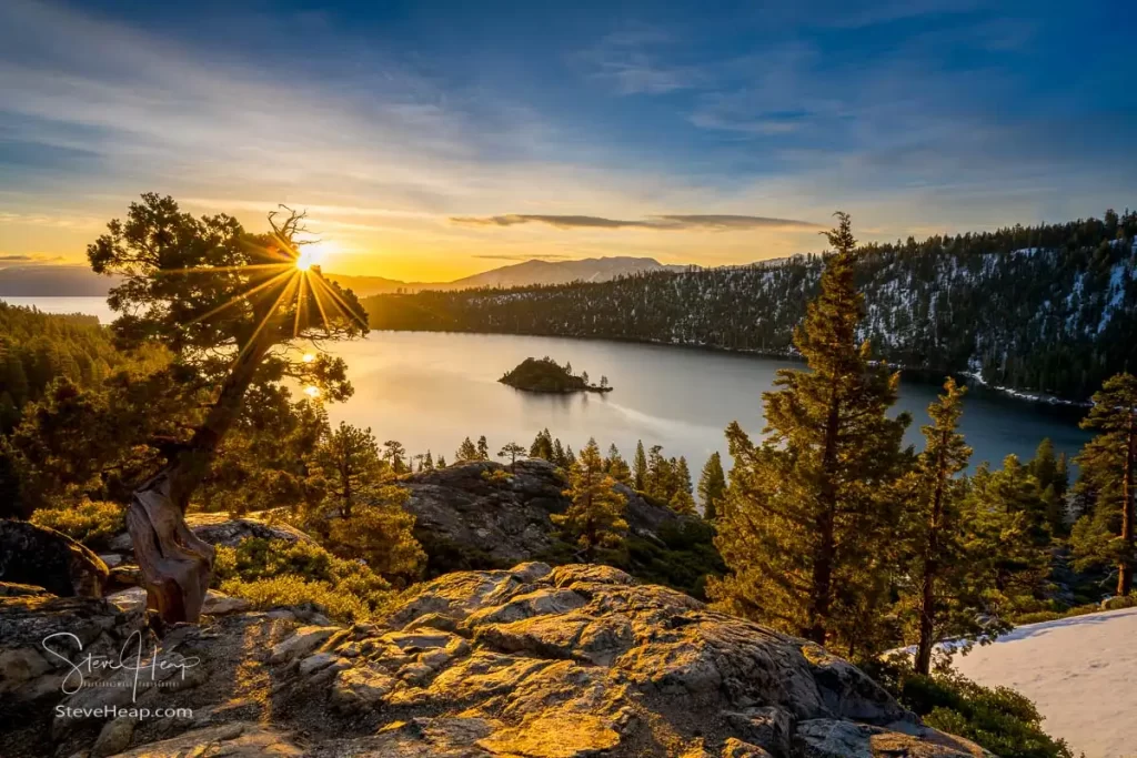 Sunrise over Emerald Bay on Lake Tahoe in California. Available as a wall mural here